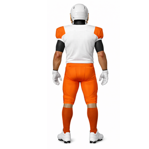 Top Selling Orange <b>White</b> American <b>Football</b> Uniform Sublimated Jersey & Padded Pant Set - Product Image 3