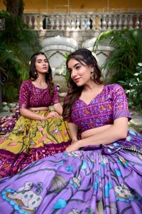 Lehenga en soie Tussar nouvellement conçu avec bordure de tissage Zari imprimée Patola pour un mariage festif et une fête Choli assorti - Product Image 4