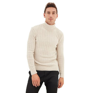 <b>Men's</b> 100% Wool <b>Turtleneck</b> Sweater Autumn Winter Large Size Loose Knitted <b>Jumper</b> Breathable and Warm with Front Logo - Product Image 4