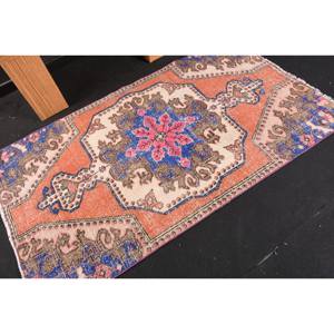 Tapis traditionnel en laine Patchwork bleu Orange 3.6 X 6.3ft tissage plat turc pour décorations de salon soutenu en Latex - Product Image 2