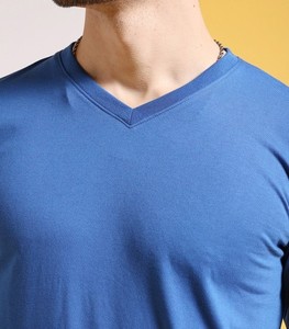 Ropa informal personalizada de manga completa con cuello en V, camiseta regular para hombre, tela de algodón de punto, logotipo a pedido, camiseta para hombre - Product Image 2
