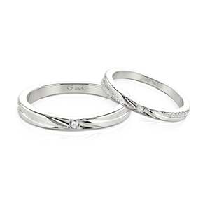 Anillos de Compromiso Románticos Jeulia Classic Wave, Juego de Anillos para Pareja en Plata de Ley con Baño de Rodio - Product Image 1