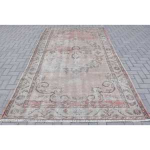 Tapis turc vintage de 5.9x9.7 pieds, rose beige, patchwork, tapis plat en laine tissée pour décorations de salon, support en latex de 4m de largeur - Product Image 1