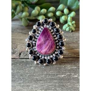 Darlene Begay Sterling Silver Multi Stone <b>Adjustable</b> <b>Ring</b> Rhodium Plated Bezel Set Gemstone Jewelry - Product Image 1