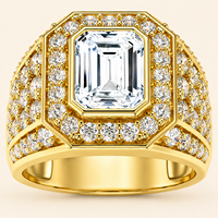 Bague de déclaration de luxe pour homme en or massif 10K avec diamant de laboratoire taille émeraude 3 carats, halo tendance, certifiée IGI, bijoux fins personnalisés