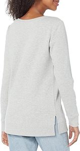 Femmes ouvert-cou polaire tunique sweat décontracté coupe régulière pull vêtements de détente tricoté tissu pour automne printemps en gros - Product Image 5