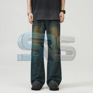 Pantalones de Hombre Holgados de Mezclilla Lavada, Estilo Baggy, Color Sólido, Cómodos, con Logotipo Personalizado, Cintura Recta de Moda, Algodón - Product Image 3