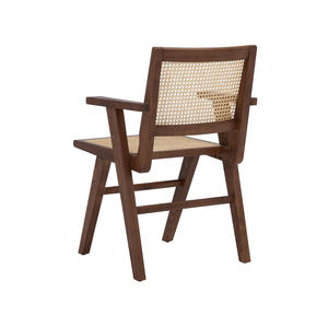 Modern Arm Dining <b>Chair</b> with Solid Teak Wood Frame and Woven Natural <b>Rattan</b> Seat Backrest for Apartment and Indoor/Outdoor Use - Product Image 4