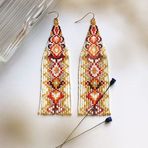 Joyería de estilo bohemio hecha a mano para mujer, pendientes de cuentas de semillas de cristal tejidas a mano con borla larga para boda y Aniversario - Product Image 6