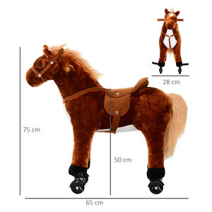 Cheval à bascule HOMCOM pour enfants de 3 ans et plus avec 4 roues et sons réalistes, balançoire rembourrée pour enfants avec repose-pieds, 65x28x75 c - Product Image 3