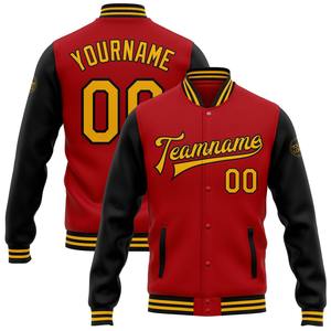 Directo de la industria, venta al por mayor, informal, invierno, personalizado, rojo, oro-negro, bombardero, Full-Snap, Varsity Letterman, chaqueta de dos tonos - Product Image 1