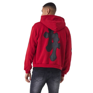 Oversized Boxy Spray Cross Zip Through Hoodies en color rojo para hombres Último diseño Sudaderas con capucha de alta calidad - Product Image 3