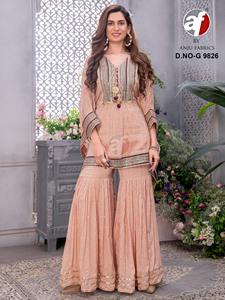 Dernier Designer Pure Chinon Heavy Sequence Zari Work Kaftan Sharara By Fab Zone - Product Image 4