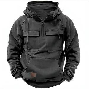 Custom Logo Fashion Cargo Pocket Hoodie Men <b>work</b> wear Solid Color Oversized Sport Casual <b>Sweatshirt</b> Men Hoodies Wholesale Price - Product Image 5