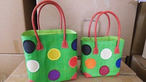 Madagascar <b>raffia</b> tote <b>bag</b> color embroidery leather handles corners drawstring closure inside <b>raffia</b> pocket large medium <b>small</b> - Product Image 3