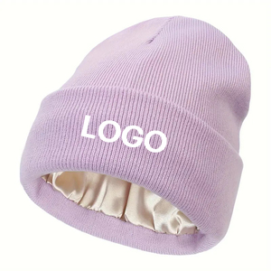 Venta caliente al por mayor de encargo del cráneo gorras de hilo de Punto más grueso elástico sombreros de invierno suave satén forrado gorros - Product Image 2