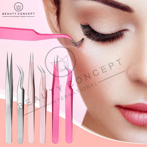 6 piezas de pinzas de extensión de pestañas internacionales de concepto de belleza pinzas de acero inoxidable pinzas de pestañas curvas rectas puntiagudas - Product Image 6