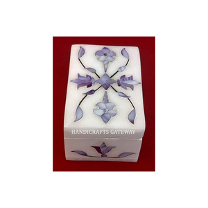 Forma rectangular y caja de joyería de nácar azul con incrustaciones de mármol blanco puro de calidad superior para regalos de boda - Product Image 1