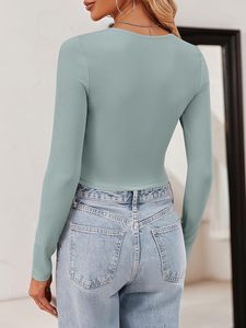 เสื้อครอปแขนยาวผู้หญิงเสื้อครอป Y2K ฟิตเข้ารูปรัดรูป - Product Image 3