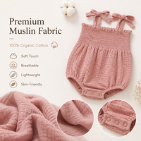 Schattige rompertjes met schouderbandjes voor babymeisjes, lichtgewicht & ademend 100% biologisch katoenen mousseline stof, zomerrompertjes voor babymeisjes