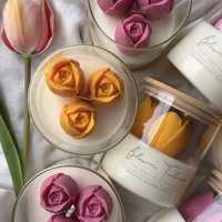 Bougie parfumée multicolore en forme de tulipe avec étiquette personnalisée, bougie en cire de soja naturelle dans un bocal en forme de fleur pour la décoration de la maison, les cadeaux de mariage et d'anniversaire