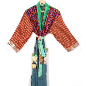 ชุดกิโมโนผ้าไหม2กระเป๋าด้านหน้าคอวีสำหรับผู้หญิงฟรีไซส์ที่สง่างามระบายอากาศได้ดี - Product Image 2