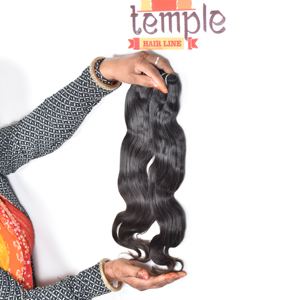 Cheveux humains indiens bruts non traités, double trame, couleur naturelle noire, en gros, pour tissage - Product Image 3