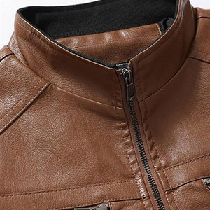 Servicio OEM de alta calidad, moda personalizada, cuello de hombre, chaquetas de cuero genuino de Color sólido marrón para hombre - Product Image 3