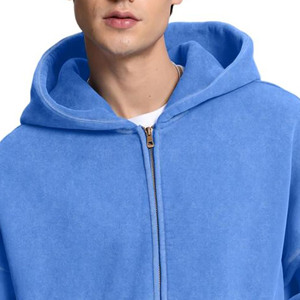 Sudaderas con capucha y cremallera de algodón con logotipo personalizado de 400 gramos para hombre, estilo informal de gran tamaño, temporada de primavera, letras con capucha tejidas de alta calidad - Product Image 3