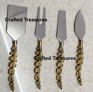 Ensemble de couverts à fromage élégants avec poignée en laiton plaqué argent lame 4 pièces ensemble de couteaux à fromage en acier inoxydable pour les fêtes - Product Image 6