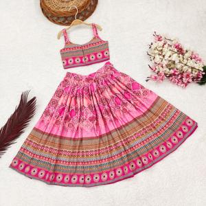 Shoryam Fashion Kids <b>Pink</b> Digital Print Lehenga Choli Sleeveless <b>Crop</b> <b>Top</b> Skirt Set Girls Traditional Ethnic Wear Party - Product Image 2