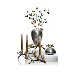 Luxury <b>Gold</b> Iron Christmas Flower <b>Candle</b> <b>Holder</b> Set Tall Metal Black Petals Eco-Friendly Home Wedding Centrepiece Dining Table - Product Image 1