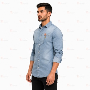 Camisas de mezclilla para hombre al por mayor, camisas casuales personalizadas con botones, camisas de trabajo de mezclilla de algodón de manga larga, fabricante de camisas de moda. - Product Image 2