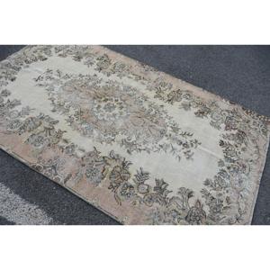 Turkish Rug, Area 4.9x8 ft Vintage Rug, <b>Brown</b> Floral <b>Wool</b> Rug - Product Image 2