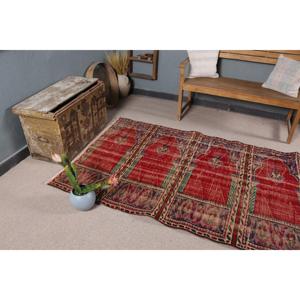 Turkish Rug, 4.2x13.1 ft <b>Runner</b> Rug, <b>Red</b> Check Wool Vintage Rug - Product Image 5