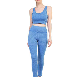 ชุดโยคะไร้รอยต่อ 2 ชิ้น คุณภาพสูงสำหรับผู้หญิง ผ้าสแปนเด็กซ์/โพลีเอสเตอร์ ระบายอากาศได้ดี เอวยางยืด ลายเรียบ สำหรับออกกำลังกายในยิม - Product Image 2