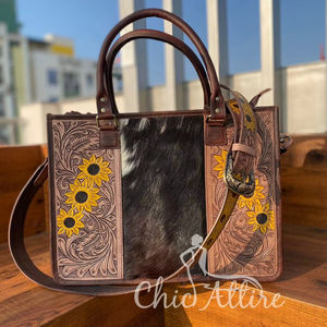 กระเป๋าโท้ทหนังขนวัวแท้มาใหม่กระเป๋าหนังมีสไตล์สำหรับผู้หญิงกระเป๋าเครื่องมือแกะสลักมือสำหรับใช้งานได้หลากหลาย - Product Image 1