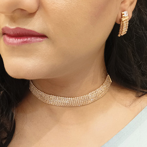 Conjunto de pendientes de collar indio, conjunto de pendientes colgantes de joyería de Boda nupcial india de cristal CZ de diamantes de imitación de moda, dorado - Product Image 3