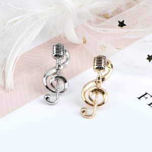 Music Note Microphone Plated Zinc Alloy Brooches Gold <strong>Silver</strong> Color Pins Special Badge Student Musician Backpack for - Product Image 2