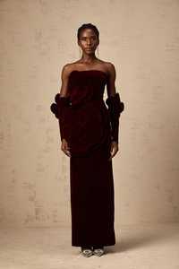 Robe de soirée de bal élégante sirène coupe A Nouvelle robe marron avec dos lacé et décoration drapée sans manches - Product Image 3