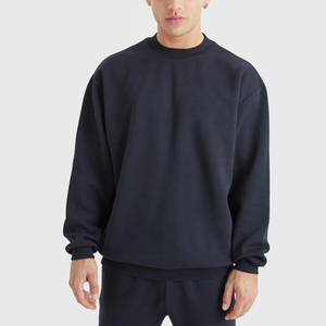Sudadera Deportiva de Algodón Negra para Hombre, Manga Larga, Cuello Redondo, Color Sólido, Corte Holgado, Informal, para Otoño, con Bolsillos Laterales - Product Image 4