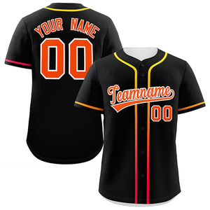 Camiseta de béisbol negra personalizada para hombre, estilo box, con botones, ribete naranja, uniforme de equipo a rayas, camiseta deportiva transpirable de poliéster - Product Image 1