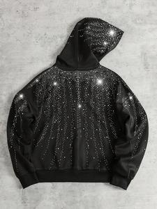 Sudaderas con Capucha y Cremallera con Degradado de Pedrería, 100% Algodón, Felpa Gruesa, Totalmente Brillante, Capucha Premium, Ropa Urbana de Invierno, Talla Grande, Transpirable - Product Image 3