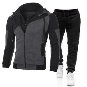 Survêtement Homme Automne Hiver Sweat à capuche zippé et pantalon 2 pièces Vêtements de sport décontractés Jogger Running Suit Fitness Sweatshirt - Product Image 3