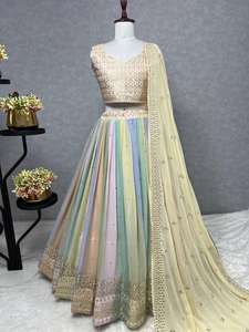 Bordado Georgette de imitación y trabajo de secuencia Lehenga y Choli con borde de encaje de cuatro lados pesado Dupatta - Product Image 2