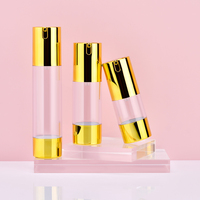 Botol Pompa Airless Isi Ulang Plastik Mewah 15ml 30ml 50ml Warna Emas untuk Perawatan Kulit, Lotion Tubuh, Foundation, Krim Mata, Cocok untuk Perjalanan