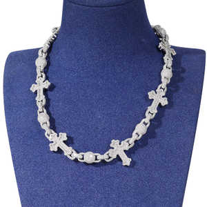 Collar de plata de ley chapado en oro de 14 quilates con diamantes de moissanita VVS, diseño cubano de tres filas, corte brillante, estilo HipHop, completamente cubierto de diamantes, para hombre. - Product Image 1