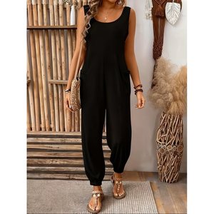 Jane's Women's Strappy Round Neck Viscose <b>Jumpsuit</b> <b>with</b> Practical <b>Pocket</b> Details, Comfortable Relaxed Fit for Casual Daily Wear - Product Image 1