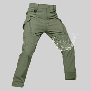 Pantalon de travail décontracté pour homme, coupe droite, léger, uni, multi-poches, 100% coton, taille élastique, coupe-vent, épaissi - Product Image 4