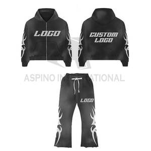 Costumes pour hommes avec logo personnalisé coupe régulière couleur graffiti impression séchage rapide durable 100% coton piste d'hiver lourde - Product Image 2